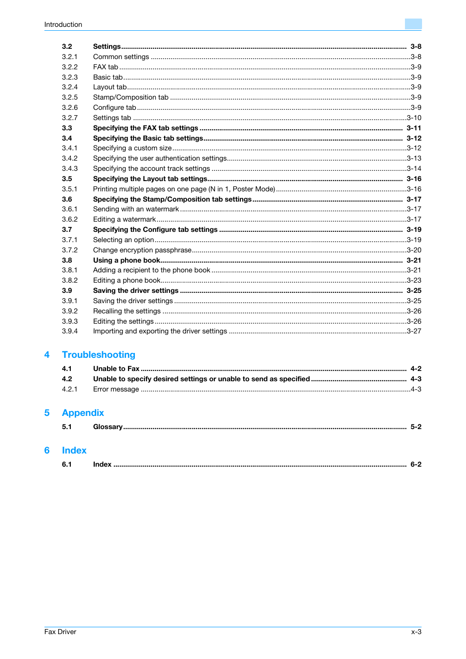 4troubleshooting, 5appendix, 6index | Konica Minolta BIZHUB C253 User Manual | Page 4 / 66