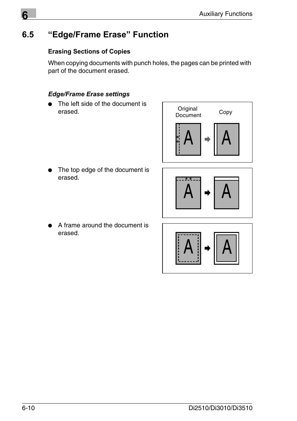 5 “edge/frame erase” function, Erasing sections of copies, Edge/frame erase” function -10 | Erasing sections of copies -10 | Konica Minolta DI3510 User Manual | Page 106 / 334