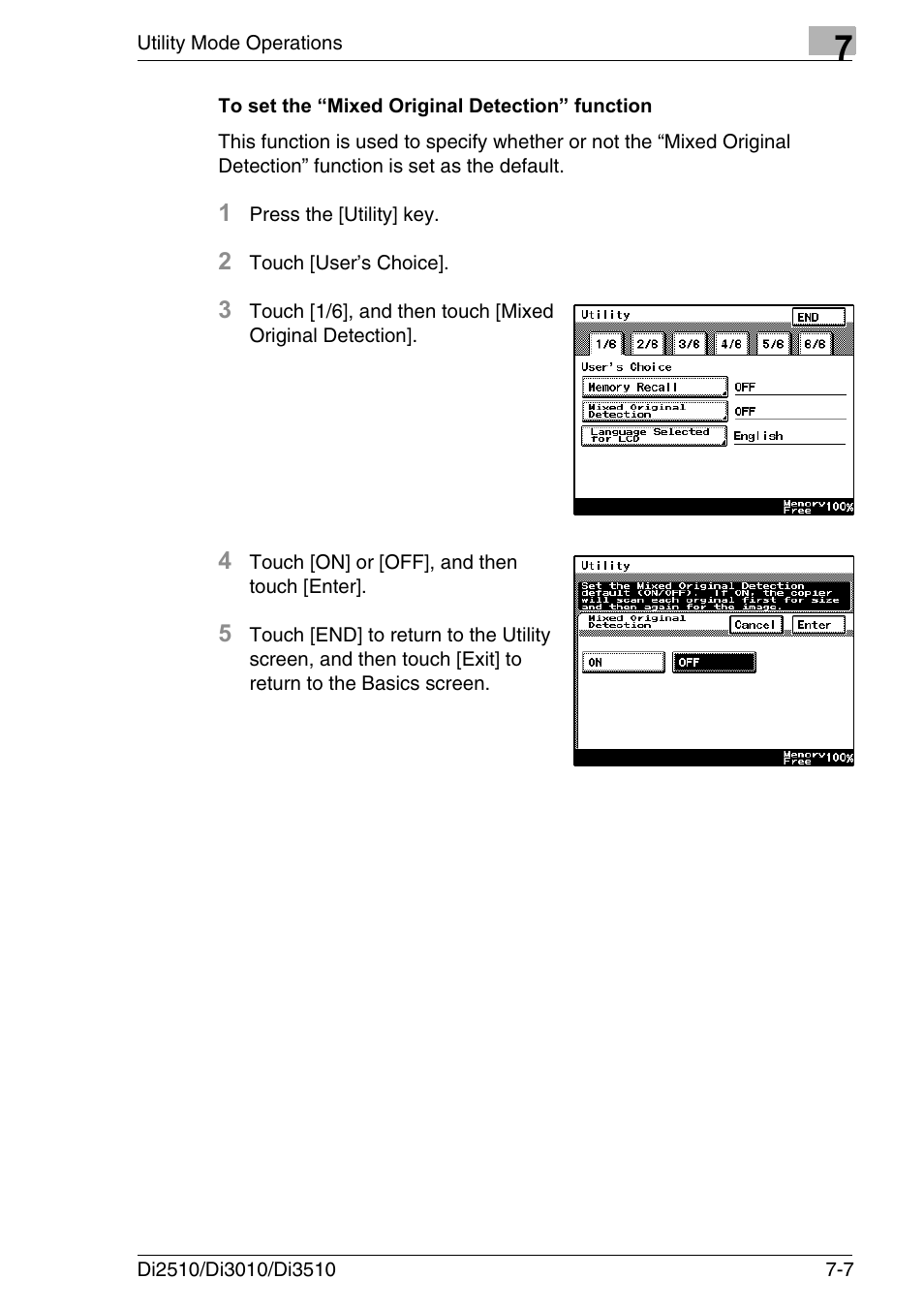 To set the “mixed original detection” function, To set the “mixed original detection” function -7 | Konica Minolta DI3510 User Manual | Page 123 / 334