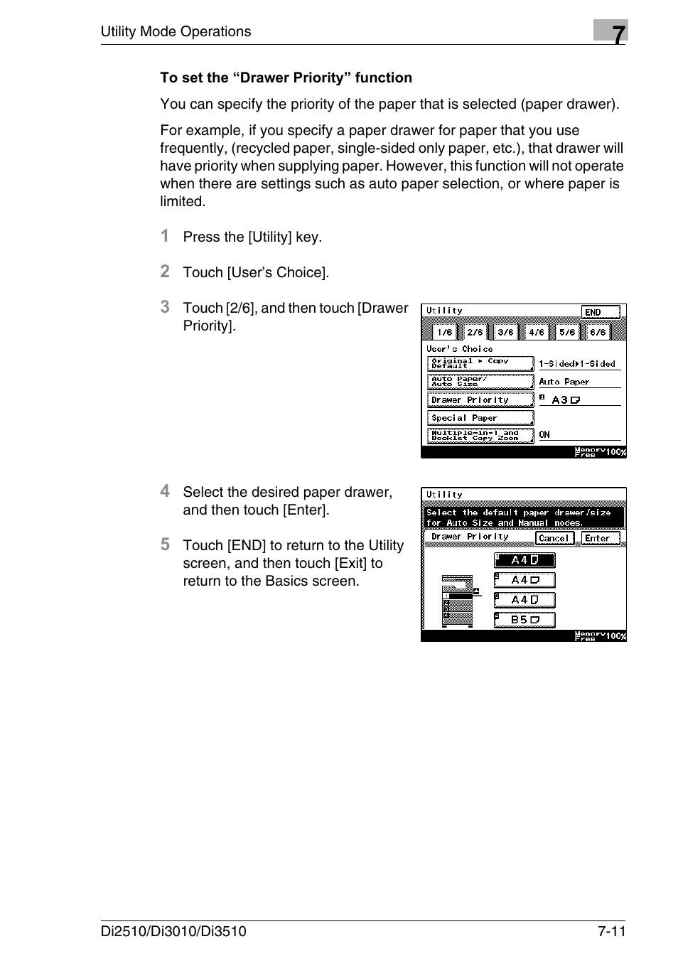 To set the “drawer priority” function, To set the “drawer priority” function -11 | Konica Minolta DI3510 User Manual | Page 127 / 334