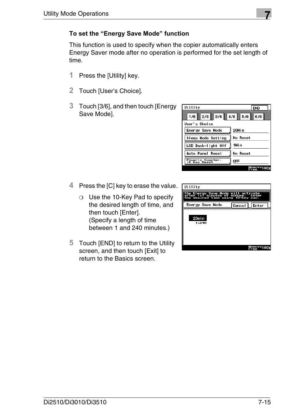 To set the “energy save mode” function, To set the “energy save mode” function -15 | Konica Minolta DI3510 User Manual | Page 131 / 334
