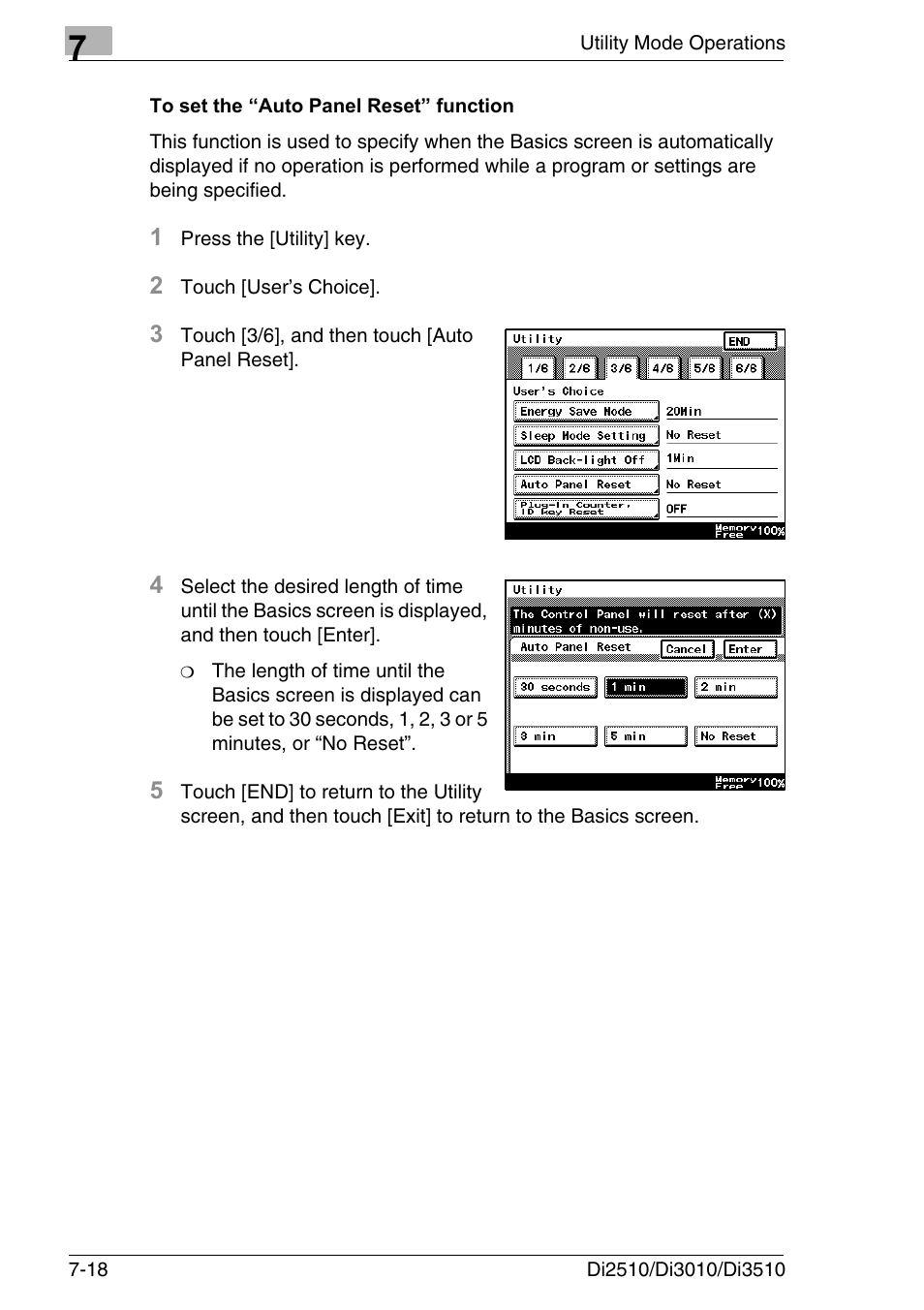 To set the “auto panel reset” function, To set the “auto panel reset” function -18 | Konica Minolta DI3510 User Manual | Page 134 / 334