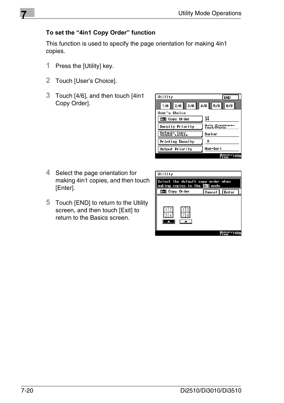 To set the “4in1 copy order” function, To set the “4in1 copy order” function -20 | Konica Minolta DI3510 User Manual | Page 136 / 334