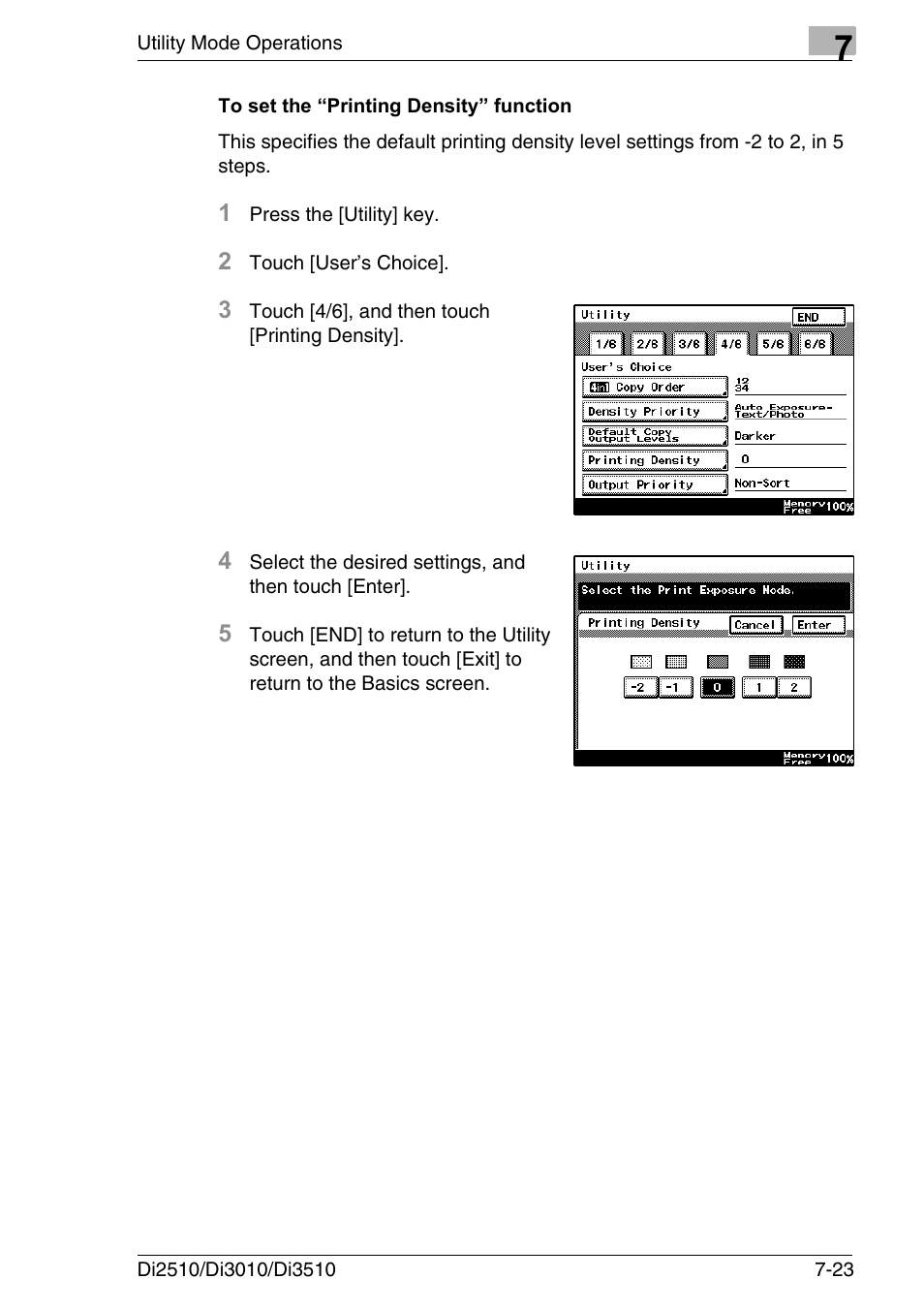To set the “printing density” function, To set the “printing density” function -23 | Konica Minolta DI3510 User Manual | Page 139 / 334