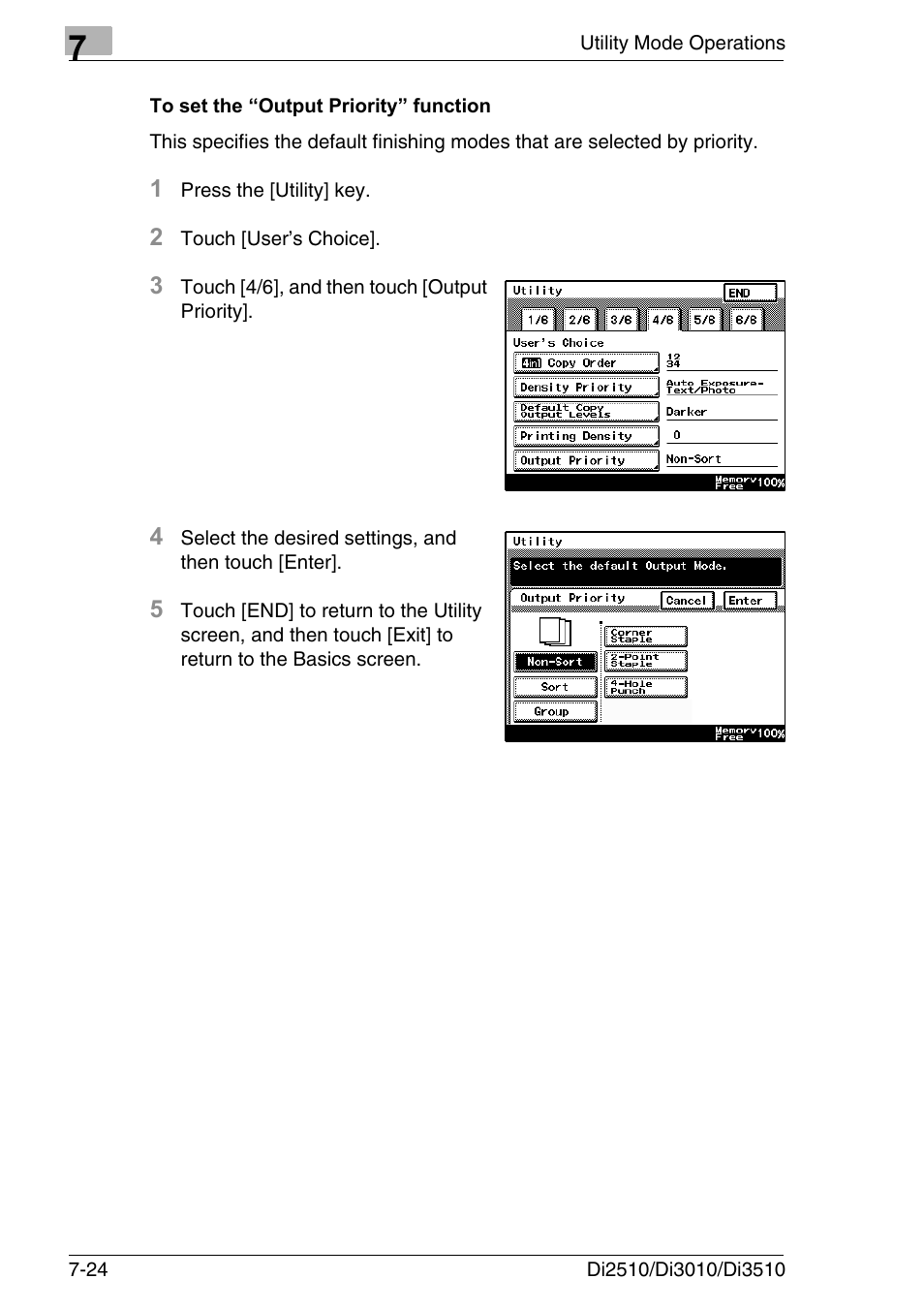 To set the “output priority” function, To set the “output priority” function -24 | Konica Minolta DI3510 User Manual | Page 140 / 334
