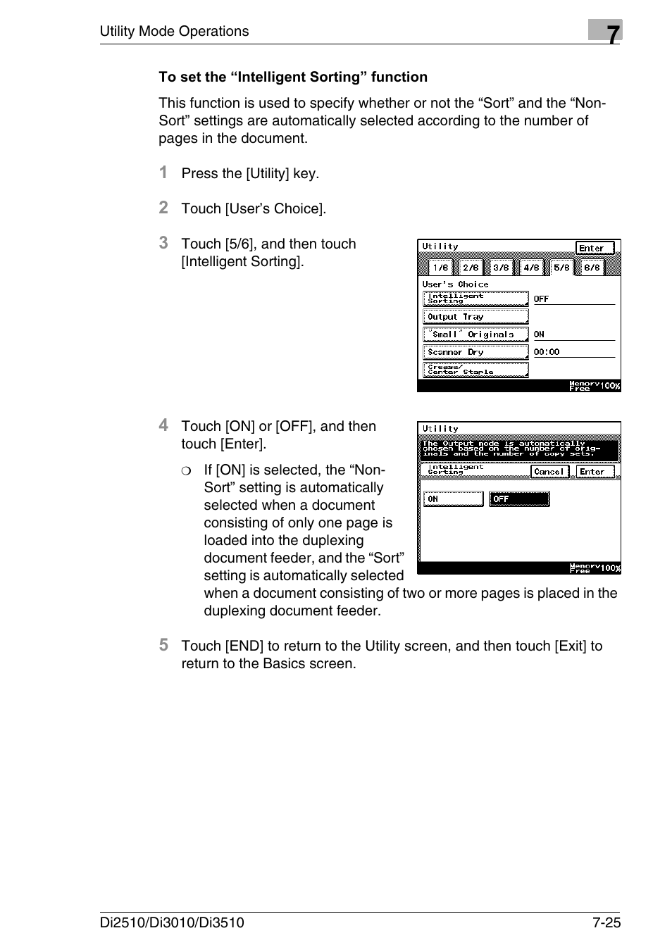 To set the “intelligent sorting” function, To set the “intelligent sorting” function -25 | Konica Minolta DI3510 User Manual | Page 141 / 334