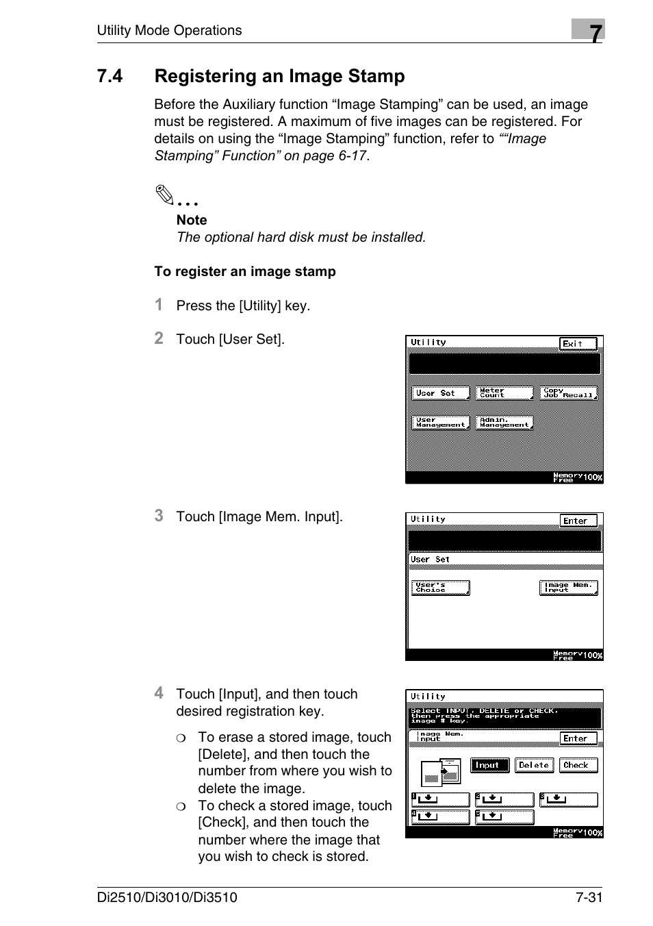 4 registering an image stamp, To register an image stamp, Registering an image stamp -31 | To register an image stamp -31 | Konica Minolta DI3510 User Manual | Page 147 / 334