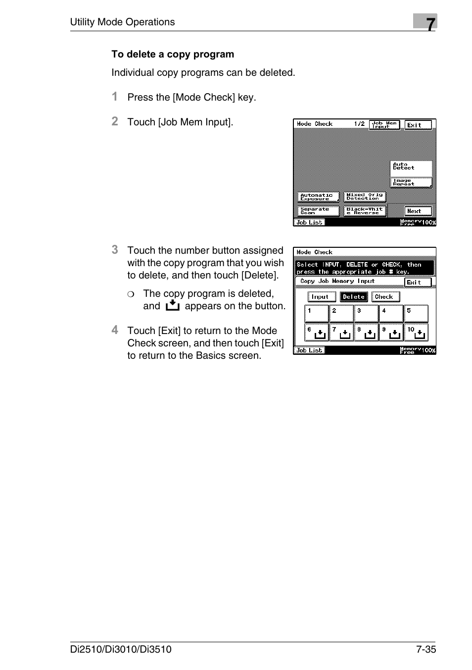 To delete a copy program, To delete a copy program -35 | Konica Minolta DI3510 User Manual | Page 151 / 334