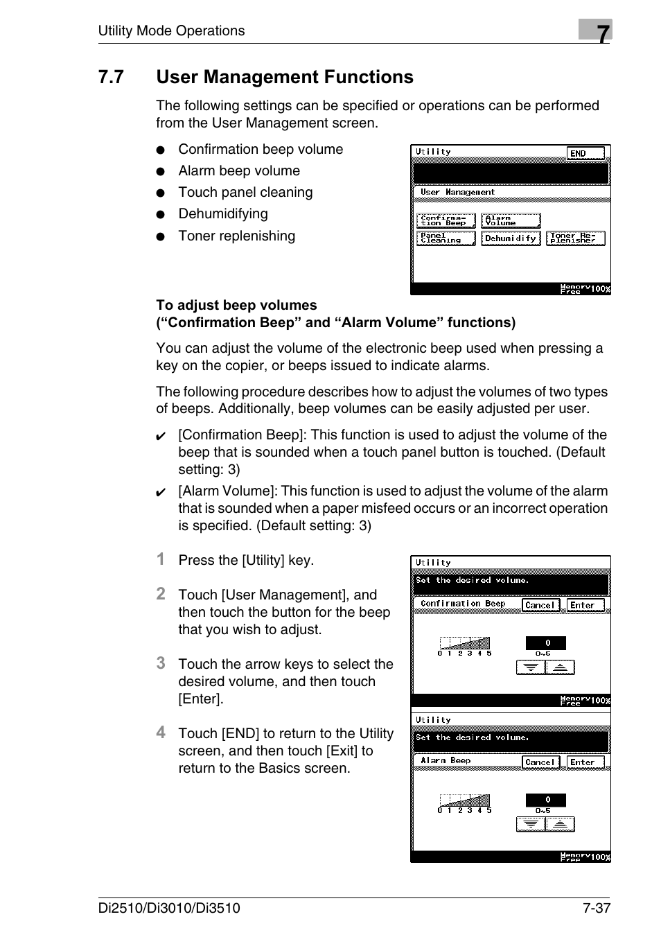 7 user management functions, User management functions -37 | Konica Minolta DI3510 User Manual | Page 153 / 334