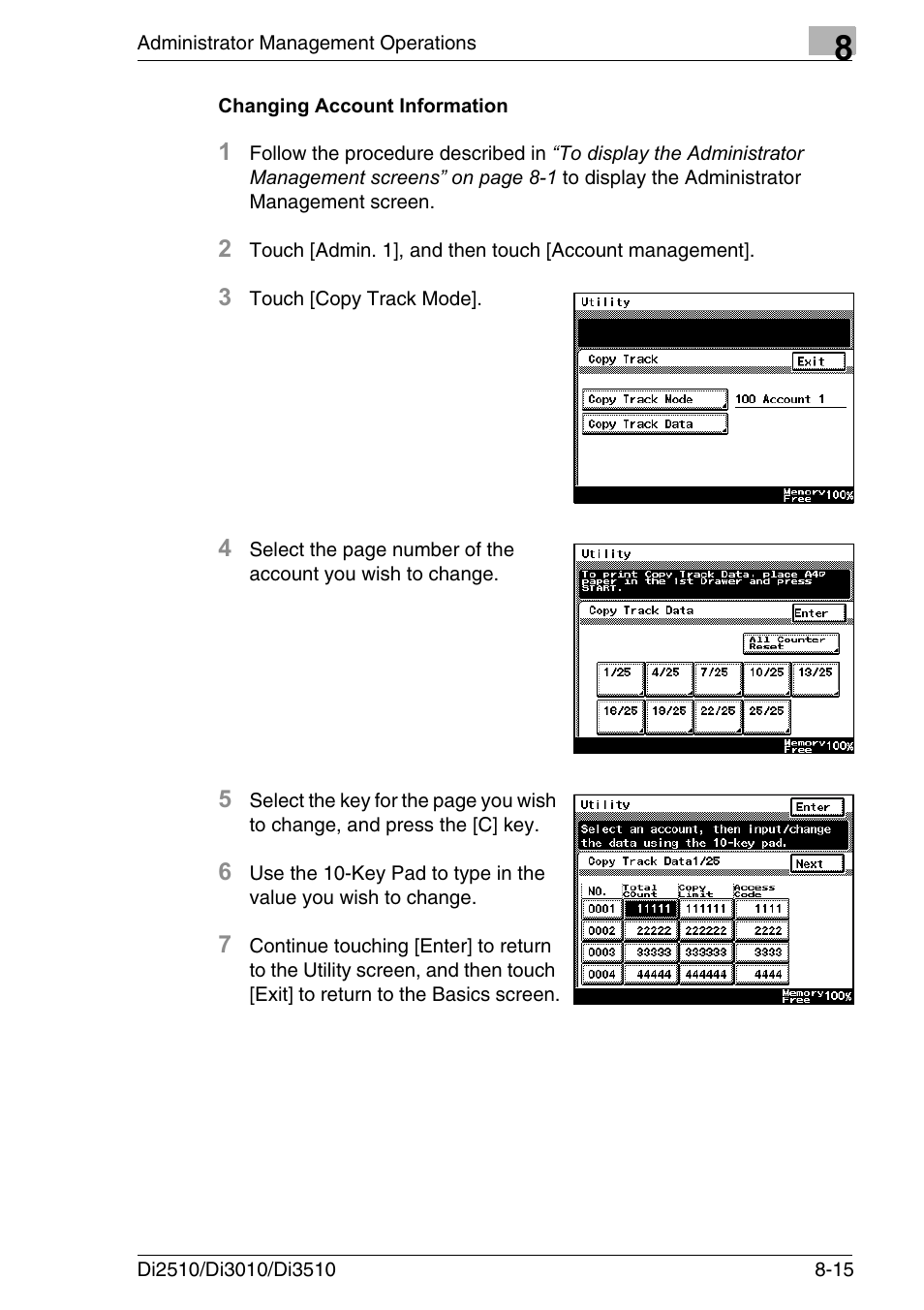 Changing account information, Changing account information -15 | Konica Minolta DI3510 User Manual | Page 171 / 334