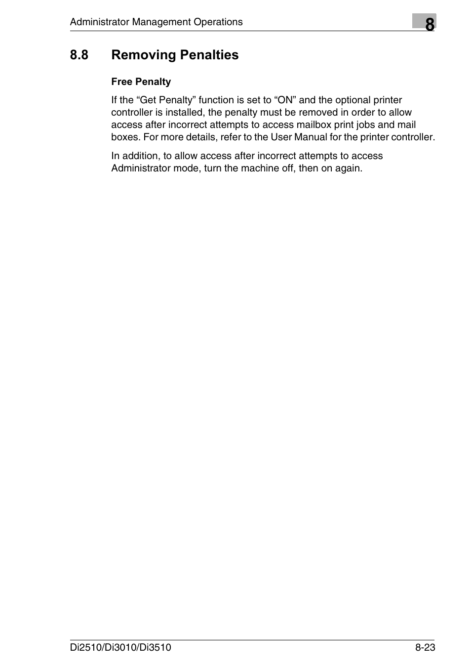 8 removing penalties, Free penalty, Removing penalties -23 | Free penalty -23 | Konica Minolta DI3510 User Manual | Page 179 / 334