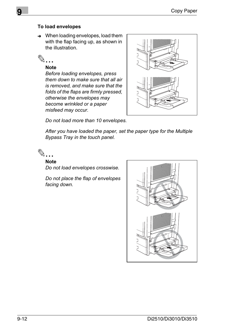 To load envelopes, To load envelopes -12 | Konica Minolta DI3510 User Manual | Page 192 / 334
