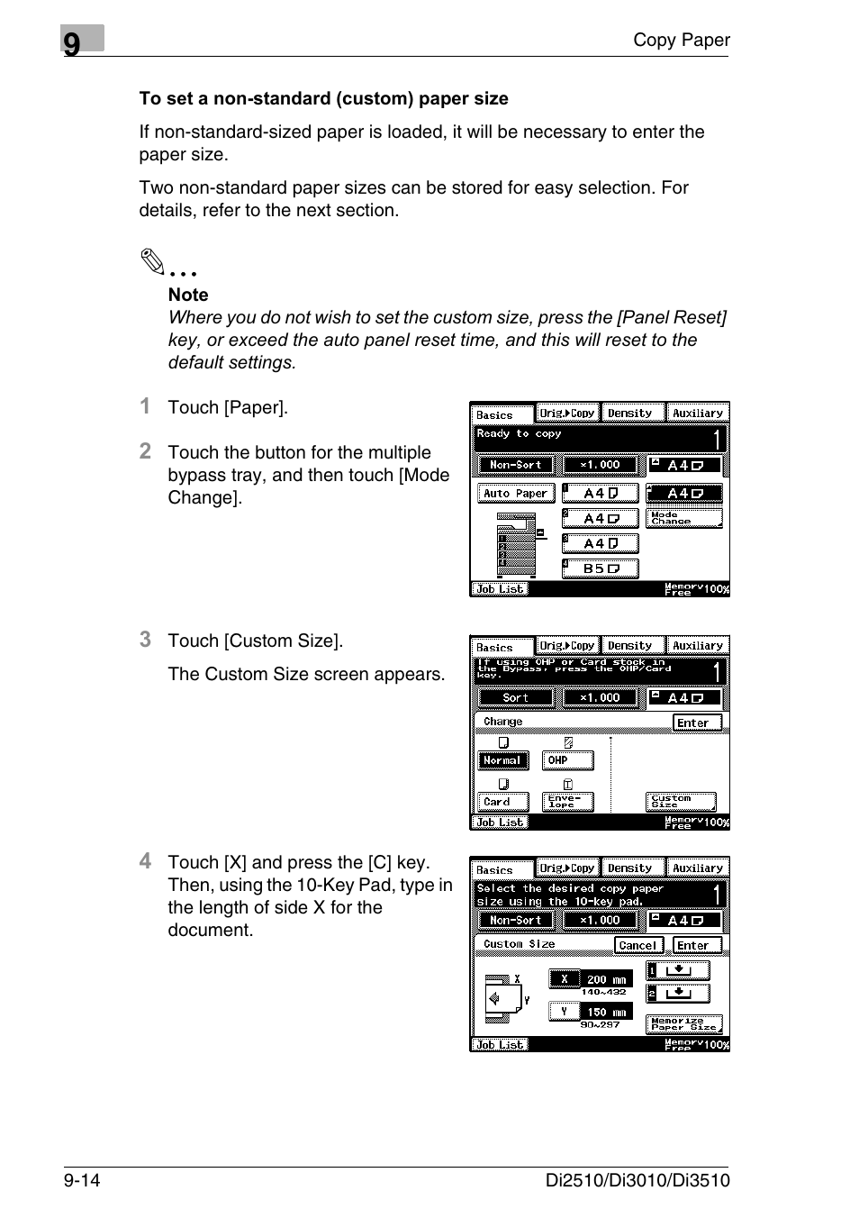 To set a non-standard (custom) paper size, To set a non-standard (custom) paper size -14 | Konica Minolta DI3510 User Manual | Page 194 / 334