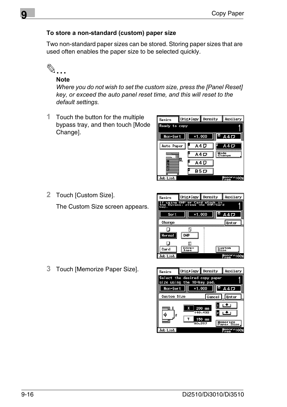 To store a non-standard (custom) paper size, To store a non-standard (custom) paper size -16 | Konica Minolta DI3510 User Manual | Page 196 / 334