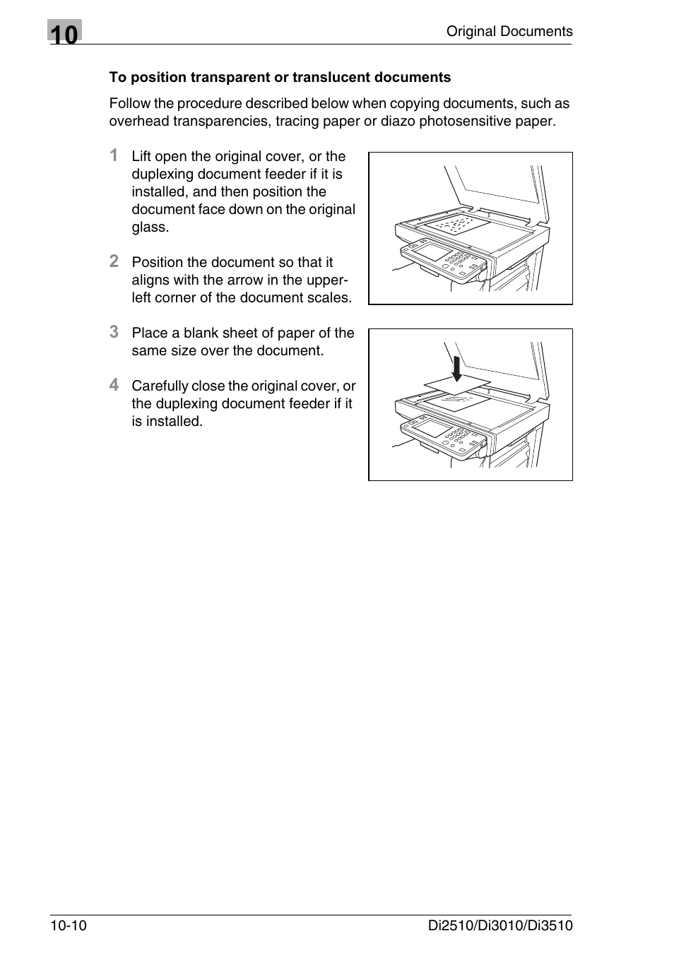 To position transparent or translucent documents | Konica Minolta DI3510 User Manual | Page 210 / 334