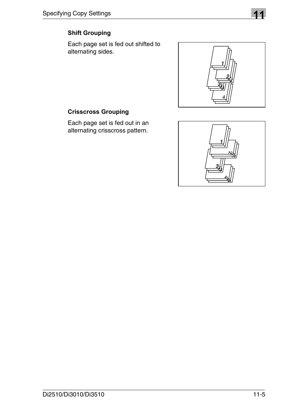 Shift grouping, Crisscross grouping, Shift grouping -5 crisscross grouping -5 | Konica Minolta DI3510 User Manual | Page 237 / 334