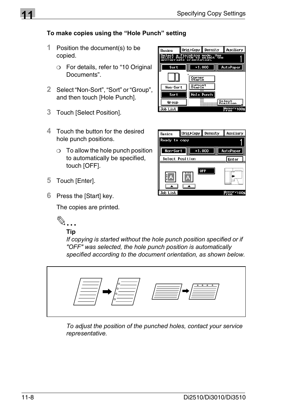 To make copies using the “hole punch” setting, To make copies using the “hole punch” setting -8 | Konica Minolta DI3510 User Manual | Page 240 / 334