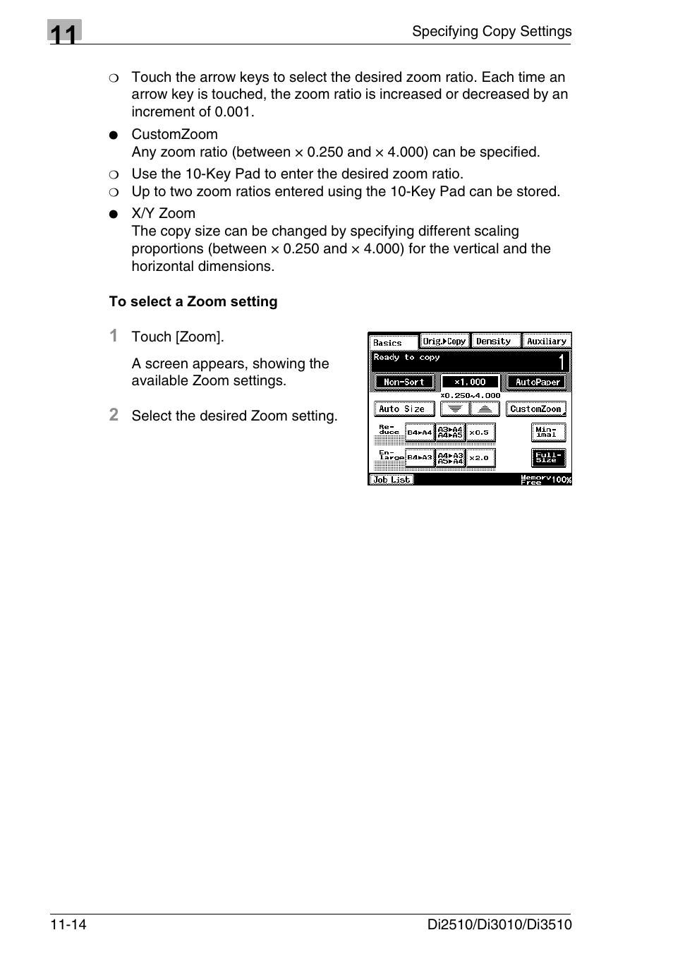 To select a zoom setting, To select a zoom setting -14 | Konica Minolta DI3510 User Manual | Page 246 / 334