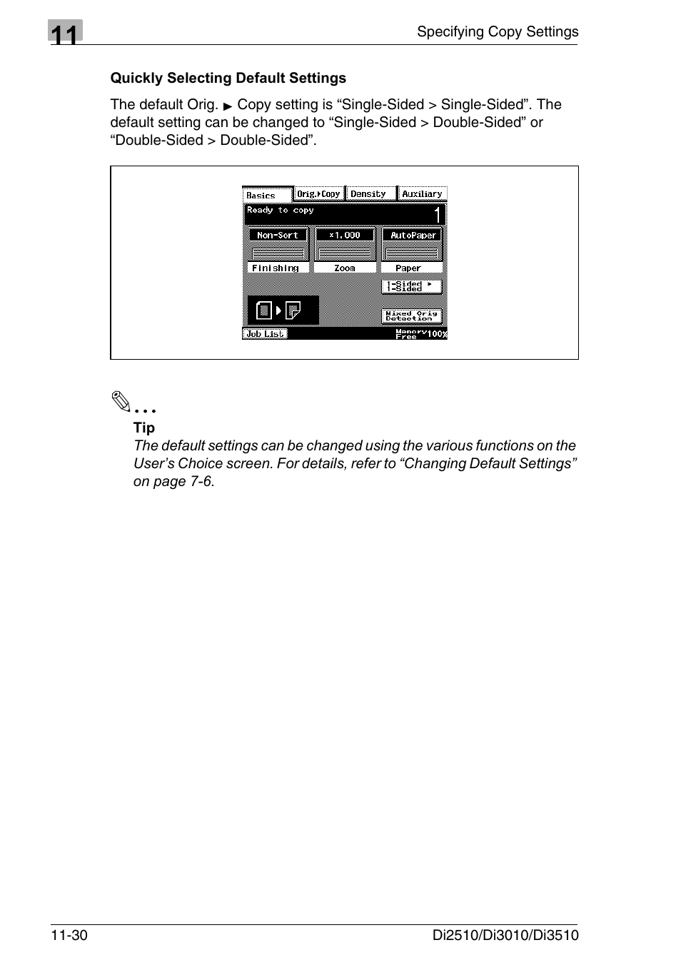 Quickly selecting default settings, Quickly selecting default settings -30 | Konica Minolta DI3510 User Manual | Page 262 / 334