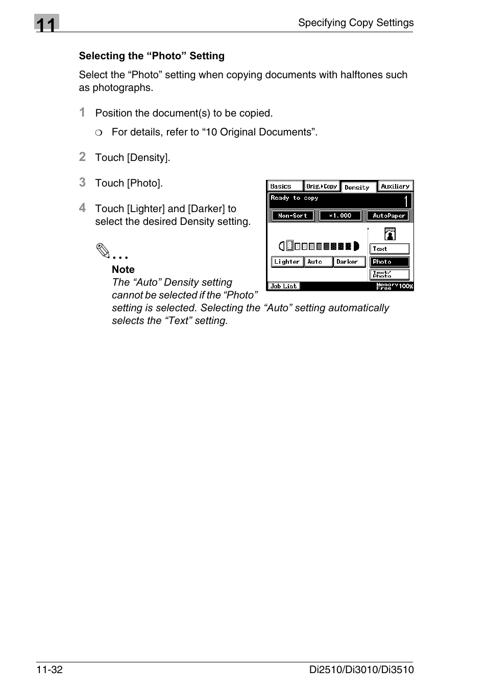 Selecting the “photo” setting, Selecting the “photo” setting -32 | Konica Minolta DI3510 User Manual | Page 264 / 334