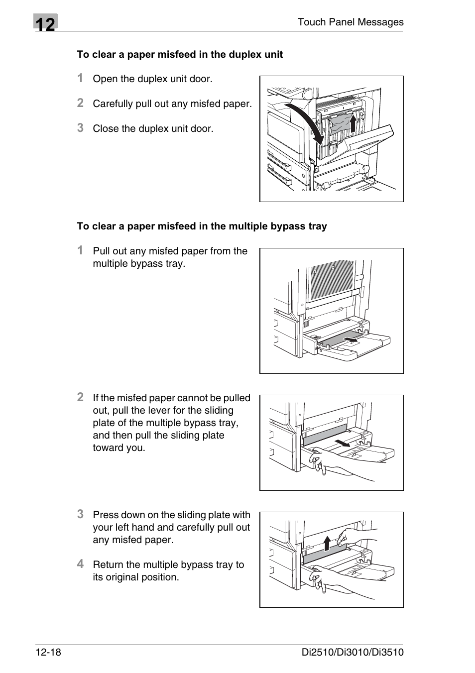 To clear a paper misfeed in the duplex unit | Konica Minolta DI3510 User Manual | Page 284 / 334