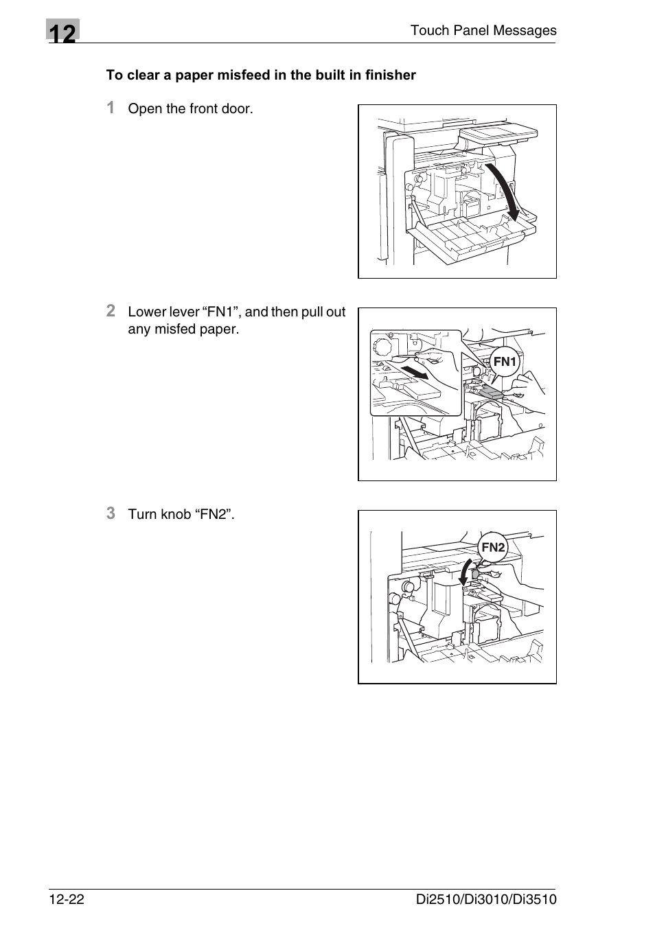 To clear a paper misfeed in the built in finisher | Konica Minolta DI3510 User Manual | Page 288 / 334