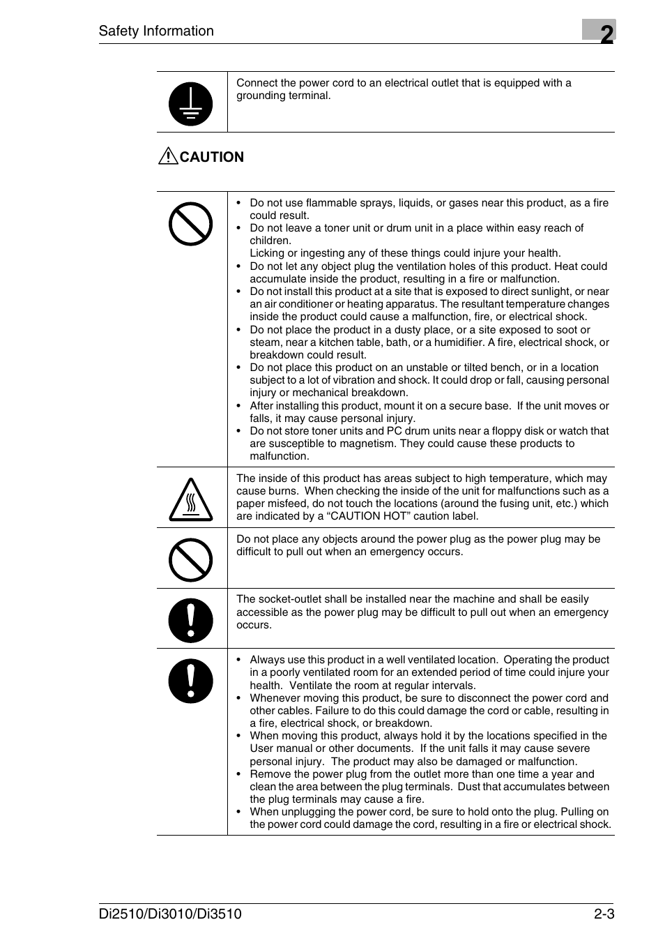 Caution, Caution -3, Safety information | Konica Minolta DI3510 User Manual | Page 31 / 334