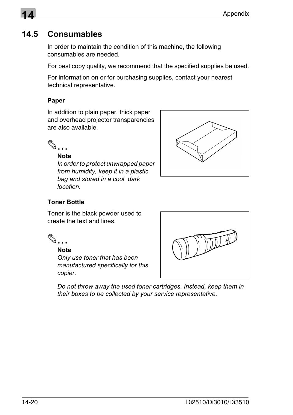 5 consumables, Paper, Toner bottle | Consumables -20, Paper -20 toner bottle -20 | Konica Minolta DI3510 User Manual | Page 324 / 334