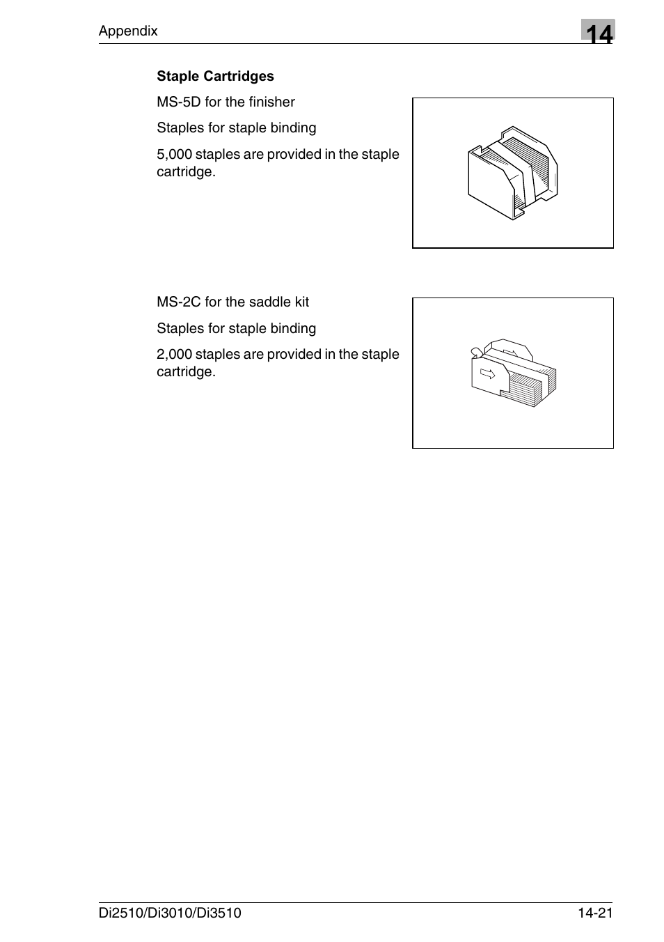 Staple cartridges, Staple cartridges -21 | Konica Minolta DI3510 User Manual | Page 325 / 334