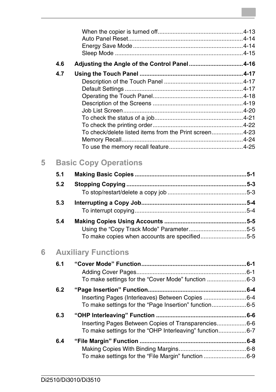 5basic copy operations, 6auxiliary functions | Konica Minolta DI3510 User Manual | Page 5 / 334