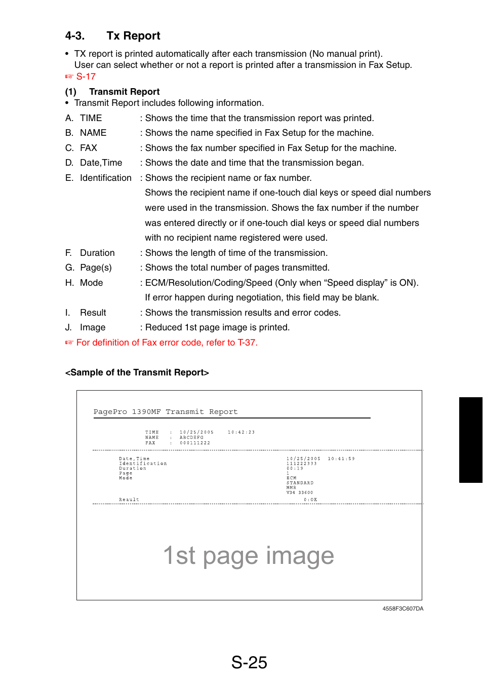 3. tx report, 1) transmit report, 1st page image | S-25 | Konica Minolta PagePro 1390 MF User Manual | Page 101 / 178