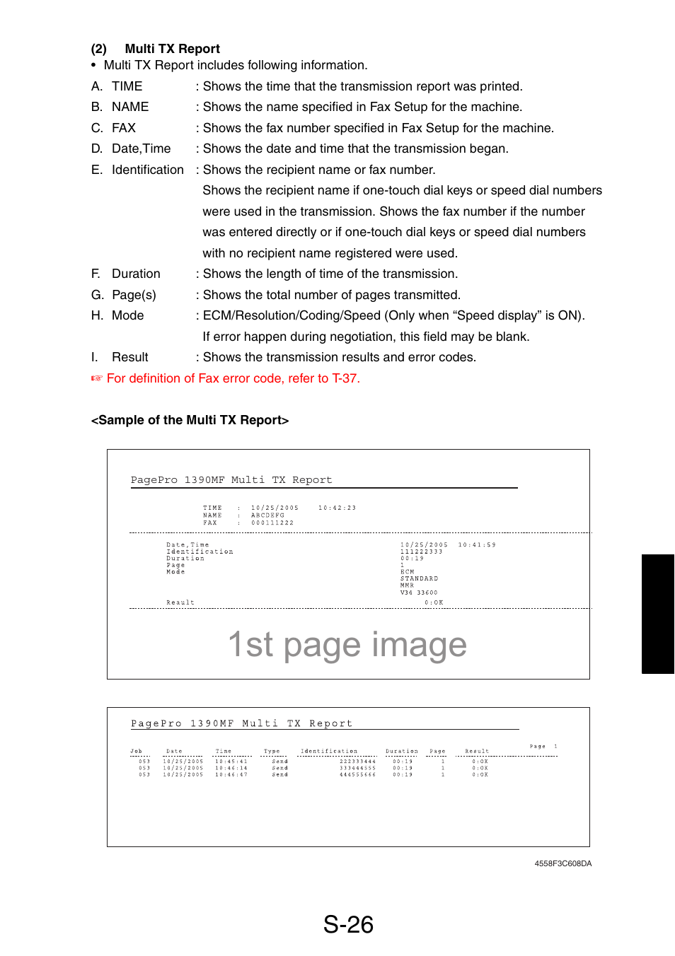 2) multi tx report, 1st page image, S-26 | Konica Minolta PagePro 1390 MF User Manual | Page 102 / 178