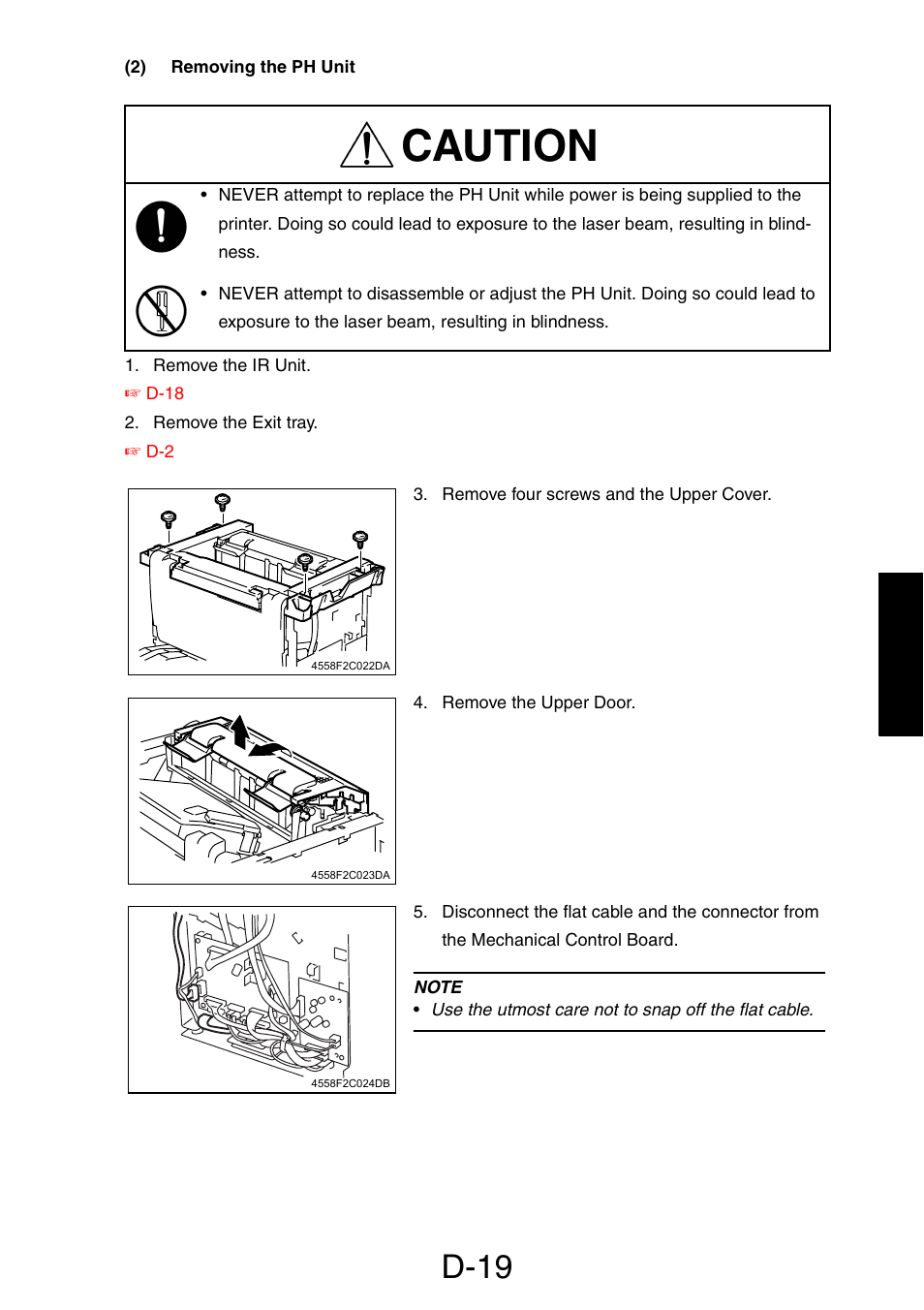 2) removing the ph unit, Caution, D-19 | Konica Minolta PagePro 1390 MF User Manual | Page 61 / 178