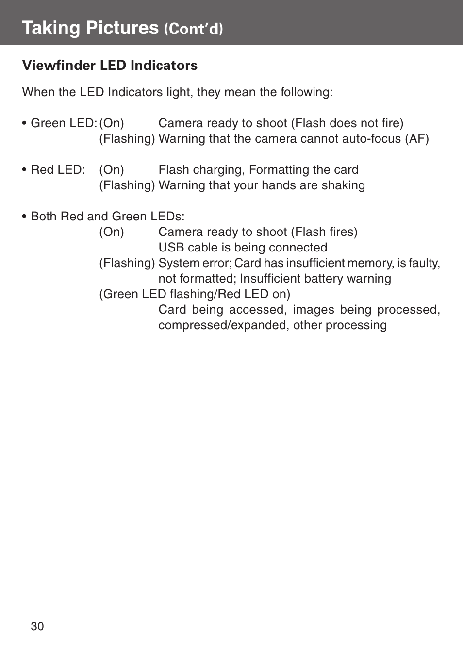 Taking pictures, Cont’d) | Konica Minolta Digital Revio KD-500Z User Manual | Page 30 / 125