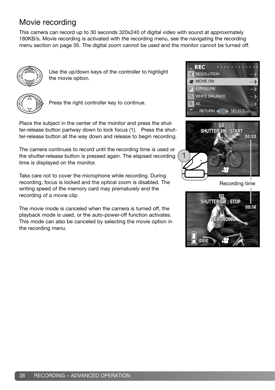 Movie recording | Konica Minolta G600 User Manual | Page 38 / 104