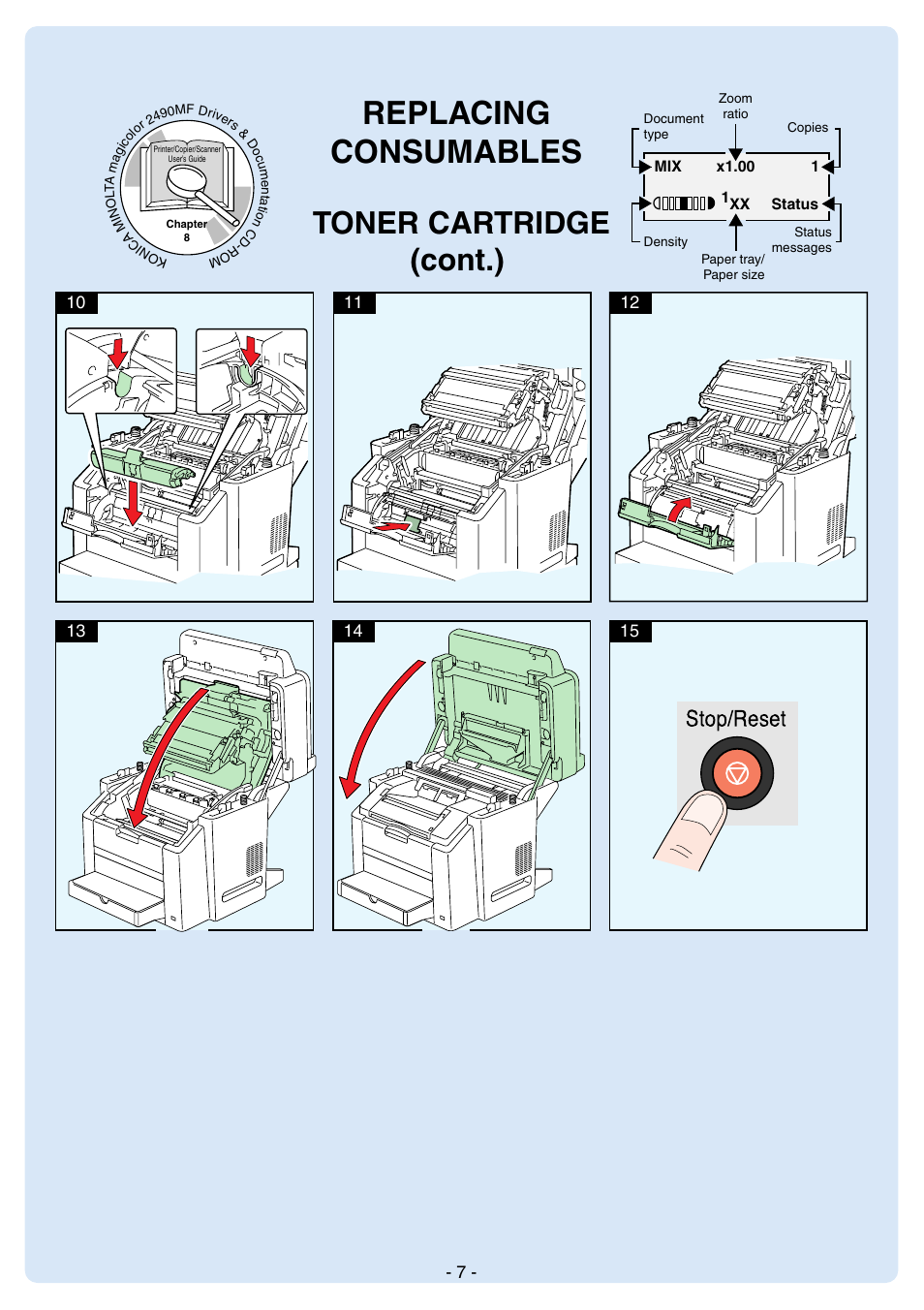 Replacing consumables, Toner cartridge (cont.) | Konica Minolta Magicolor 2490 MF User Manual | Page 7 / 8