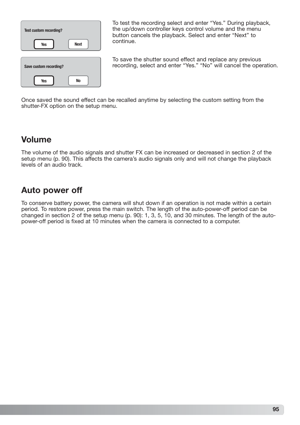 Volume auto power off, Volume, Auto power off | Konica Minolta xg User Manual | Page 95 / 132