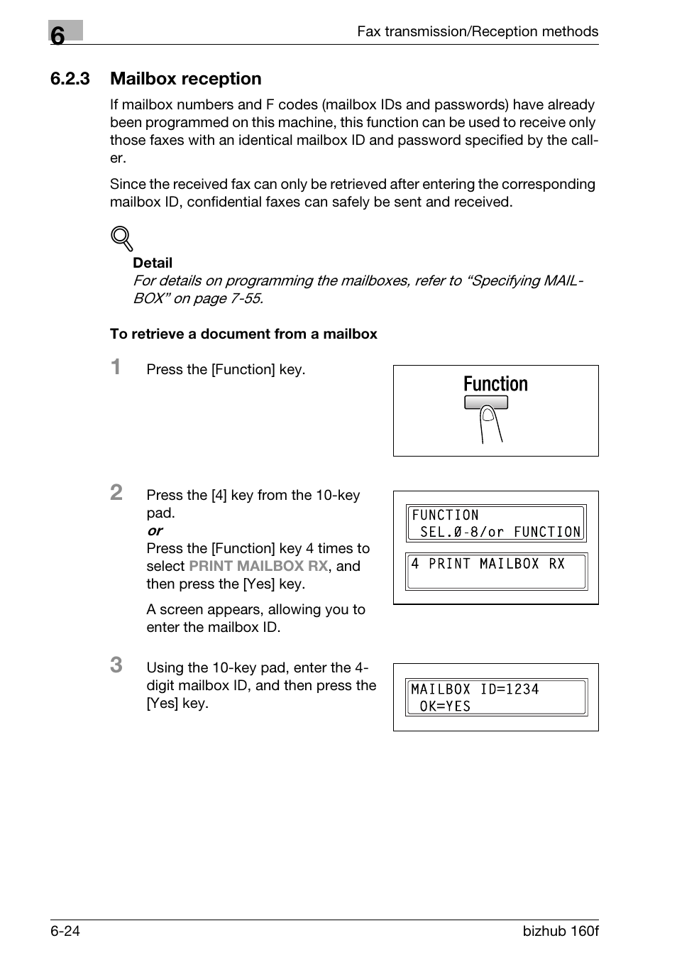 3 mailbox reception, To retrieve a document from a mailbox | Konica Minolta bizhub 160f User Manual | Page 158 / 302