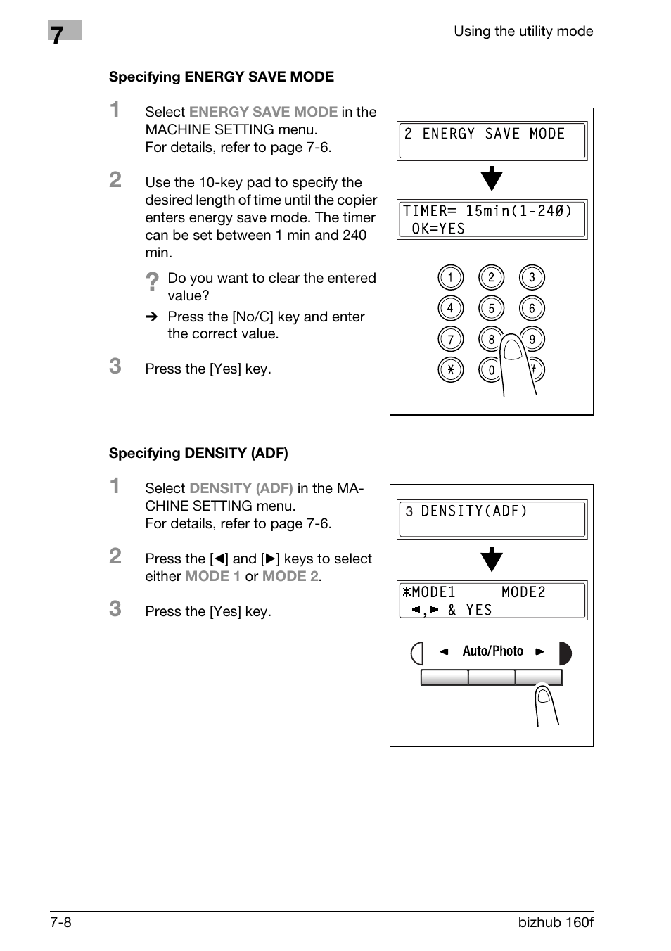 Specifying energy save mode, Specifying density (adf) | Konica Minolta bizhub 160f User Manual | Page 172 / 302