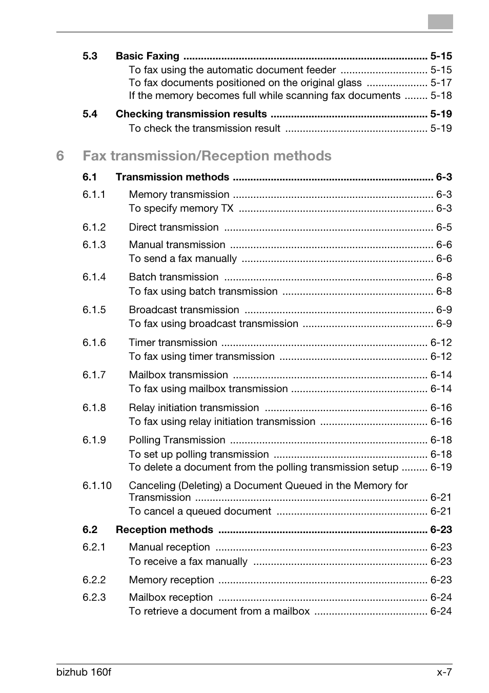 6fax transmission/reception methods | Konica Minolta bizhub 160f User Manual | Page 9 / 302