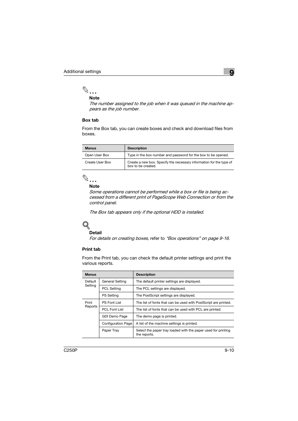 Box tab, Print tab, Box tab -10 print tab -10 | Konica Minolta C250P User Manual | Page 443 / 498