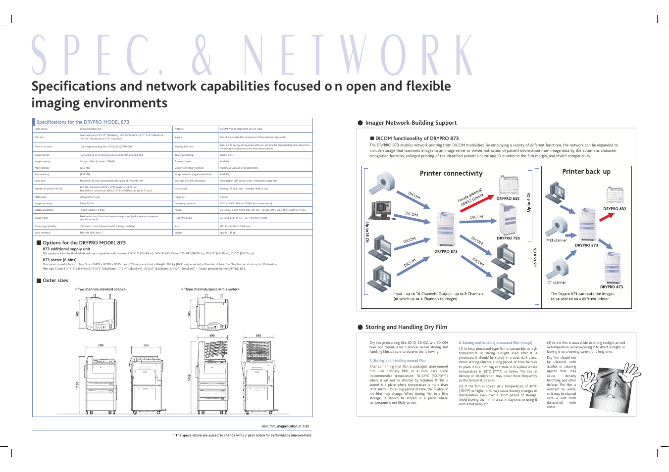 Imager network-building support, Storing and handling dry film | Konica Minolta DRYPRO 873 User Manual | Page 4 / 4