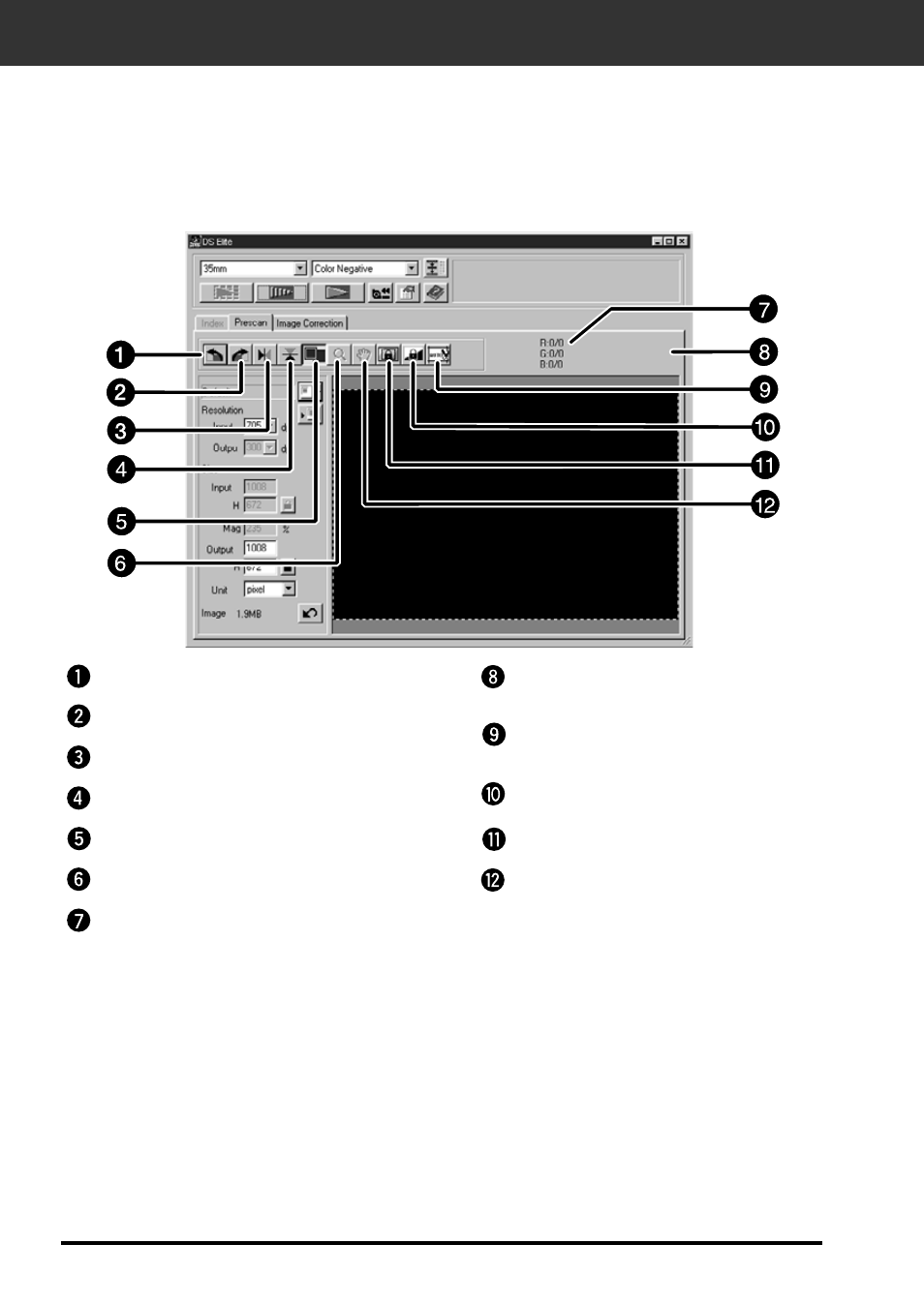 Prescan, The preview window part — name of parts | Konica Minolta F-2900 User Manual | Page 28 / 85