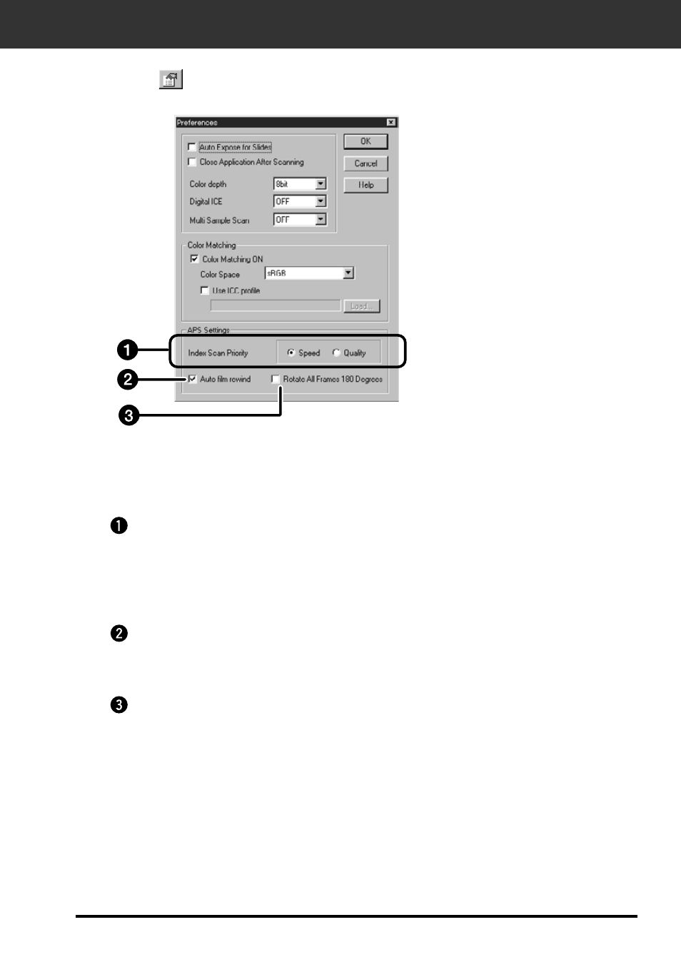 Preferences - aps settings | Konica Minolta F-2900 User Manual | Page 59 / 85