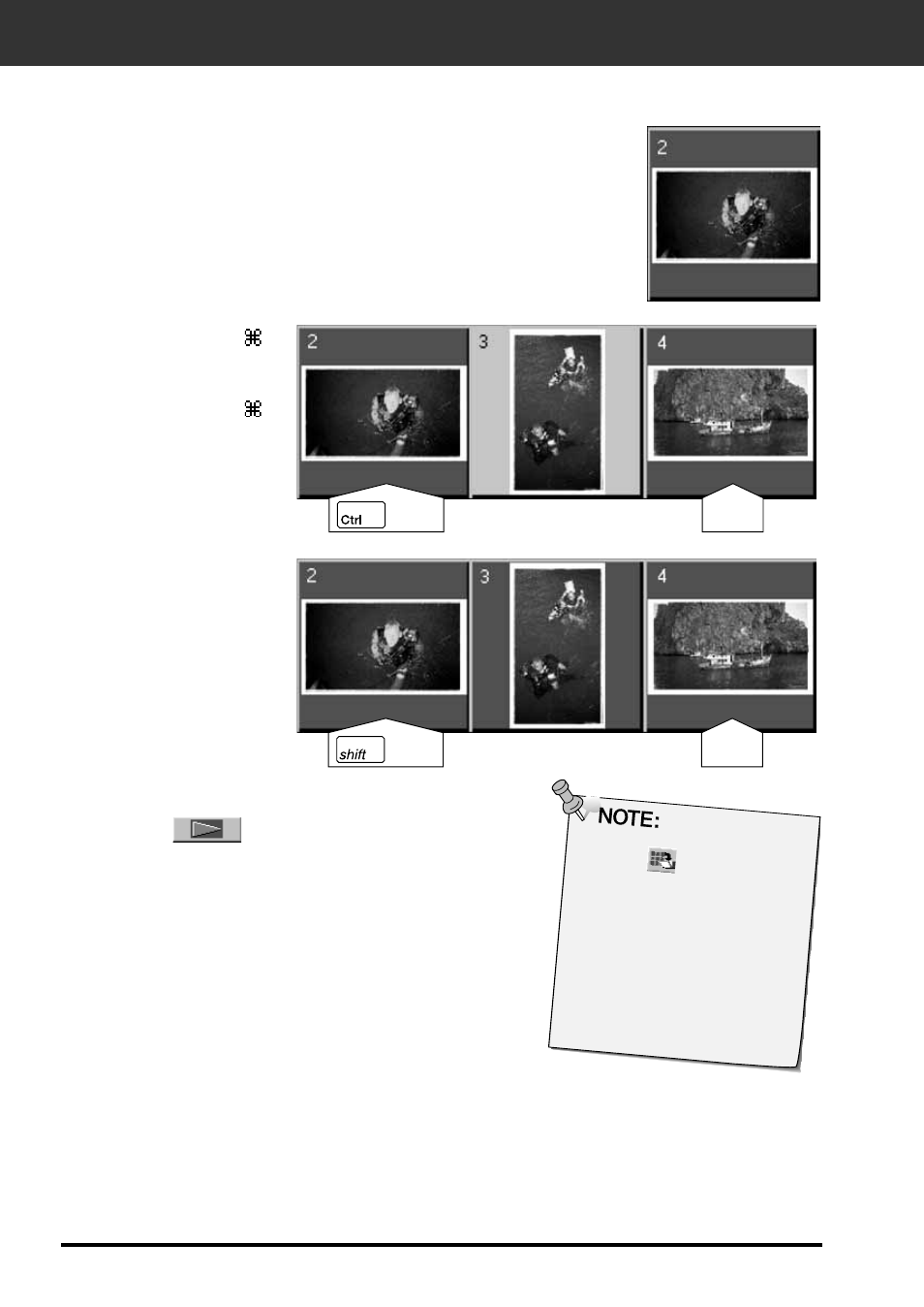 Scanning the image, Selecting frames, Click on an image to select it for scanning | Click on to scan the selected image(s), Refer to page 54 to save the scanned image(s) | Konica Minolta F-2900 User Manual | Page 66 / 85