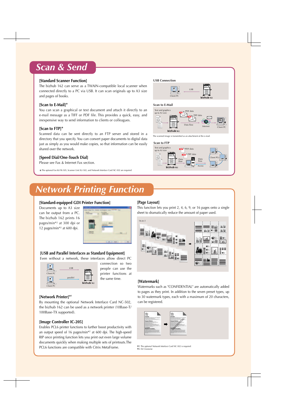 Scan & send network printing function | Konica Minolta bizhub 162 User Manual | Page 3 / 8