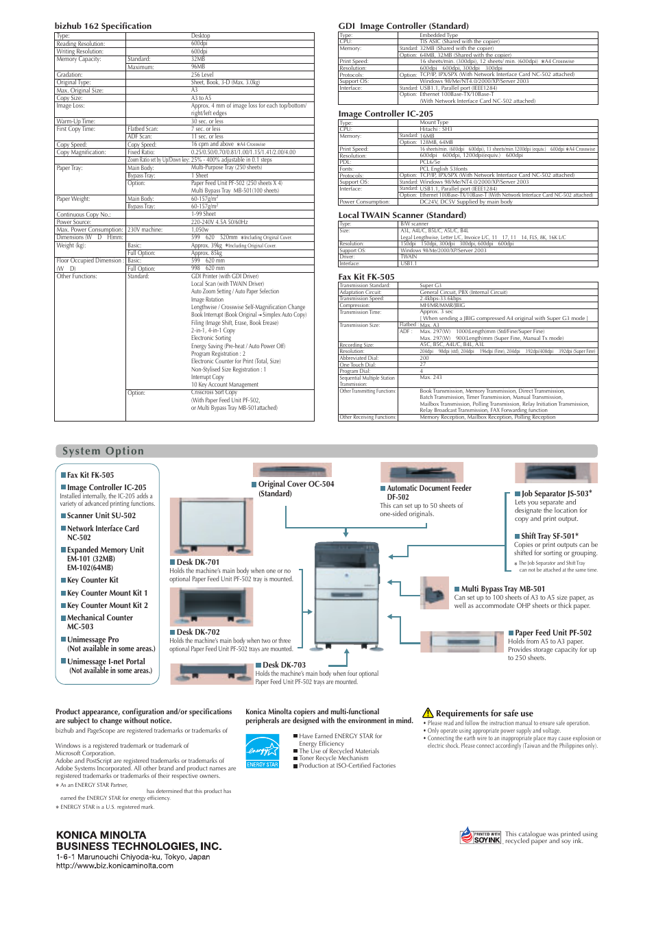 System option | Konica Minolta bizhub 162 User Manual | Page 8 / 8