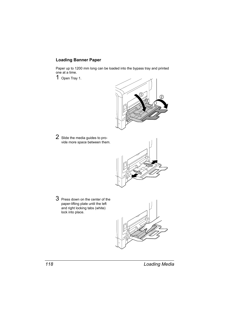Loading banner paper, Loading banner paper 118 | Konica Minolta BIZHUB C30P User Manual | Page 132 / 276