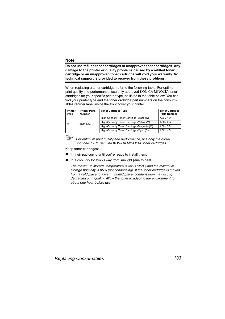Replacing consumables 133 | Konica Minolta BIZHUB C30P User Manual | Page 147 / 276