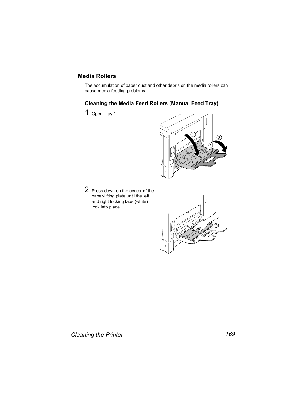 Media rollers, Cleaning the media feed rollers (manual feed tray), Media rollers 169 | Konica Minolta BIZHUB C30P User Manual | Page 183 / 276